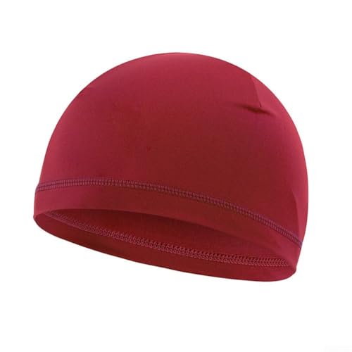 Bonnet de cyclisme en élasthanne respirant pour homme et femme, séchage rapide, pour course ou randonnée, doublure de casque anti-humidité, élastique léger pour têtes de 50,8 à 55,9 cm (rouge vin)