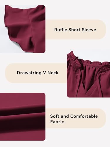Image of DOKOTOO KIDS Girls Short Sleeve Blouse Dress Shirt Top Size 7-15 Years Old | None Elastic Fabric, Ruffle V Neck, Pull on, Solid Collared Formal, Flowy Casual Flutter Spring Summer Western Top