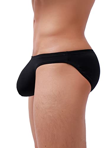 iKingsky Men's Stretch Big Pouch Briefs Sexy Low Rise Bikini Underwear Silky Striped Under Panties for Men2