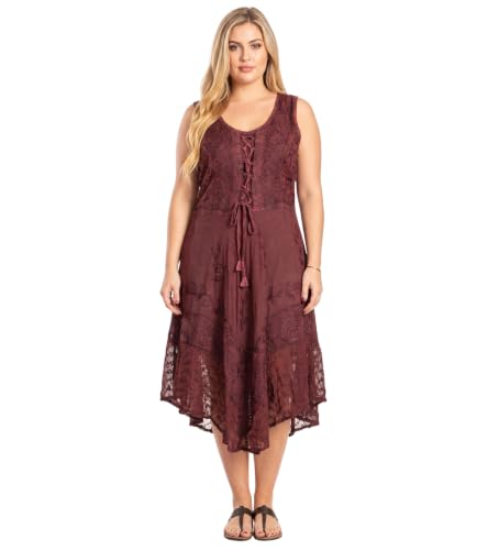 Image of Sakkas Magdilena Stonewashed Corset Front Embroidered Dress