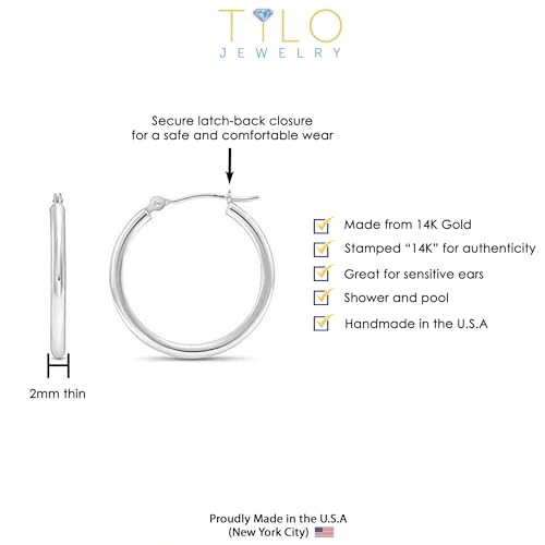 Image of 14k White Gold Classic Round Hoop Earrings