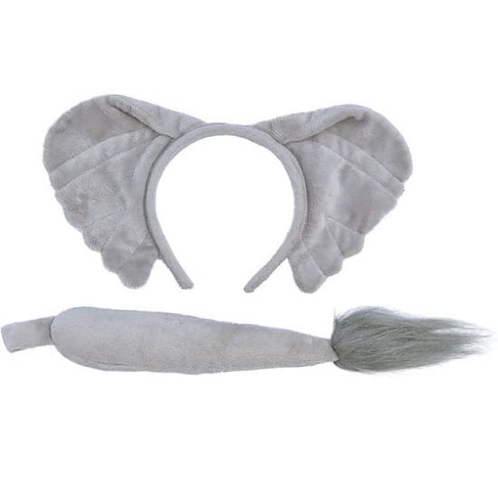 jokeshop Ensemble d'éléphant (oreilles et queue grises) pour adultes, accessoire animal de safari, accessoire Dumbo Journée mondiale du livre, Taille unique