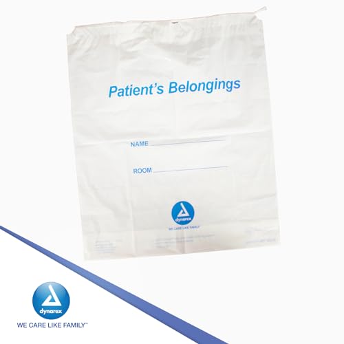 Image of Dynarex 8010 Patient Belonging Bag with Drawstring, 16 inch Length, 18 inch Width, 4 inch Height, White, Pack of 250