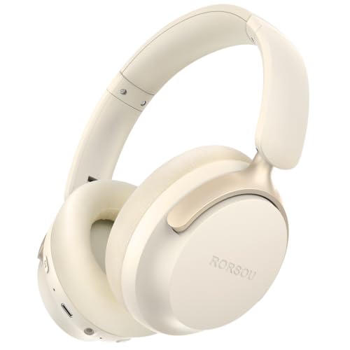 Auriculares Bluetooth RORSOU B8 de diadema, 6 modos de música EQ y 50 horas de reproducción, auriculares inalámbricos con micrófono y graves profundos, auriculares estéreo HiFi ligeros plegables Beige
