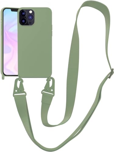 Image of Compatible with iPhone 13 Pro Case with Strap, Crossbody iPhone Case with Lanyard Adjustable Shockproof Drop Protection Silicone Phone Cover for iPhone 13 Pro 6.1'' Mint Green