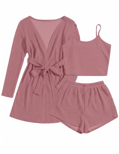 Image of Ekouaer Pajamas for Women Set 3 Piece Soft Waffle Knit Loungewear Outfit