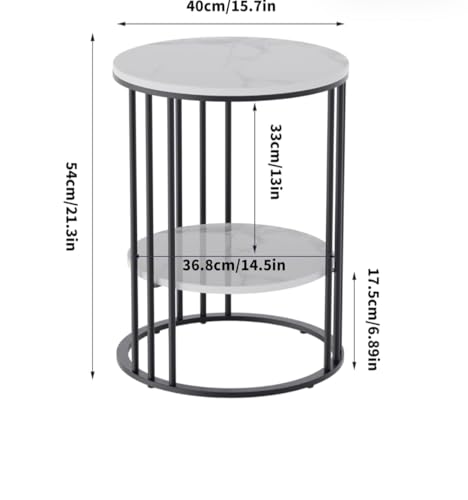 Image of 2 Tier Round Coffee Table with MDF Wood Faux Marble Top 54 x 40 cm | Gold Metal Frame | Storage Shelf | Bedside Nightstand for Living Room Bedroom Balcony Office | Black & White