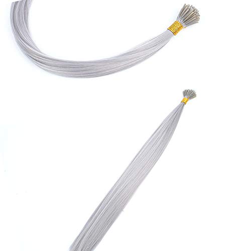 Huaviewin Synthetic Feather Keratin Fusion Various Color Keratin I- Tip Stick Hair Extensions With Silicone Micro Beads 18'' 100 Strands/Pack (gray)