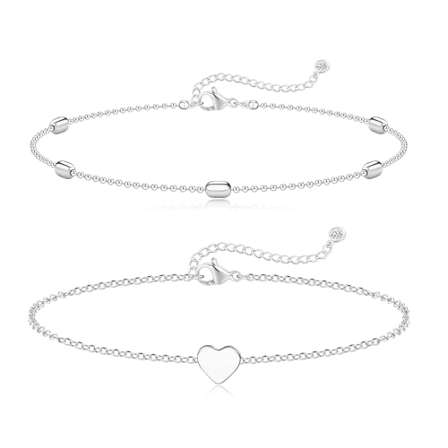 Image of FUNEIA Gold Silver Ankle Bracelets for Women Waterproof 14K Gold Plated Anklets for Women Non Tarnish Dainty Layered Beaded Heart Anklet Set Summer Beach Foot Chain Jewelry Gifts Trendy Stuff