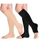 TZYSOKC Open Toe Compression Socks 15-20 mmHg for Women and Men Knee High Toeless Circulation Com...