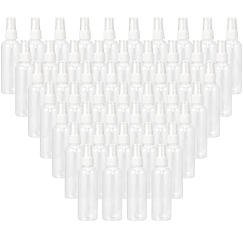 MANCHAP 50 Pack 50ML Plastic Spray Bottles with Caps, Clear Empty Refillable Plastic Bottles, Fine Mist Spray Bottles Mini Travel Size Spray Bottles Containers for Essence, Hair Spray, Toner