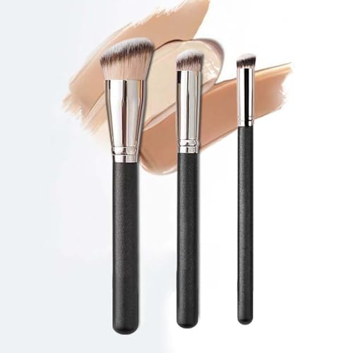 3Pcs Makeup Brush Set – Foundation, Concealer & Flat Top for Liquid, Cream, Powder – Multifunctional Face Brush for Blending & Buffing