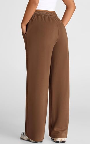 Image of Q - RIOUS Women's Wide Leg High Waisted Baggy Lounge Sweat Pants Drawstring Athletic Flared Joggers with Pockets