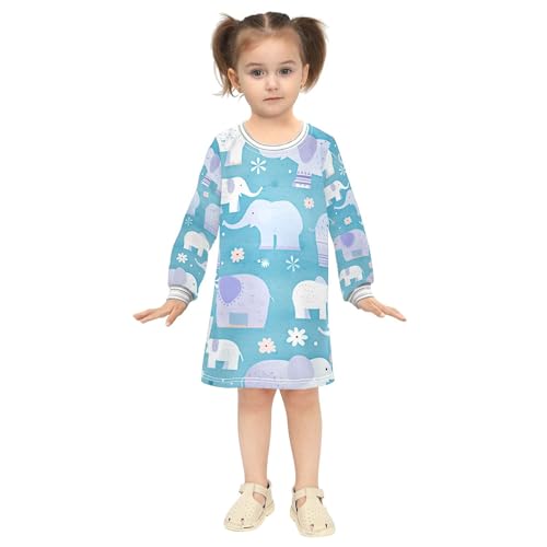 JUNZAN Elephant Flowers Blue Girls' Spring Dresses Cute Little Kids Playwear 2T4