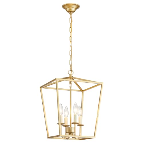 ANJIADENGSHI Vintage Lantern Pendant Light 4 Light Lantern Chandelier Farmhouse Gold Pendant Light for Kitchen Island Entryway Dining Room Hallway Bar Cafe(Bulbs Not Included)
