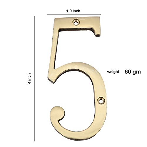 Image of 4 inch Brass House Hotel Door Number Plaque Sticky Numeric Numerical Digit 0-9 [9 (Nine)] (FIVE)