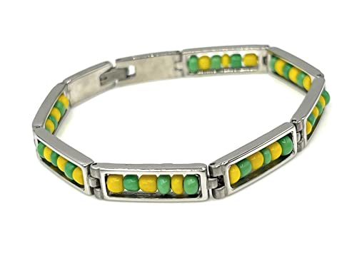 Orula Ide Babalawo Silver Plated Stainless Steel Link Green & Yellow Beads Bracelet For Men Protection Jewelry #TOP3