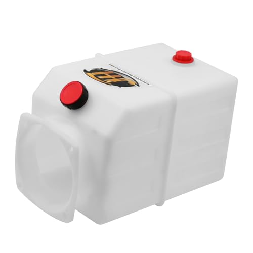 5 Quart Poly Power Unit Reservoir for Hydraulic Systems, Polyethylene Flat Bottom Utility Fluid Tank for Dump Trucks Trailers RVs Boats