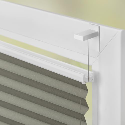 Lichtblick Plissee Klebfix, ohne Bohren, verspannt, Blickdicht, Hitzeschutz - Grau 55 cm x 130 cm (B x L)