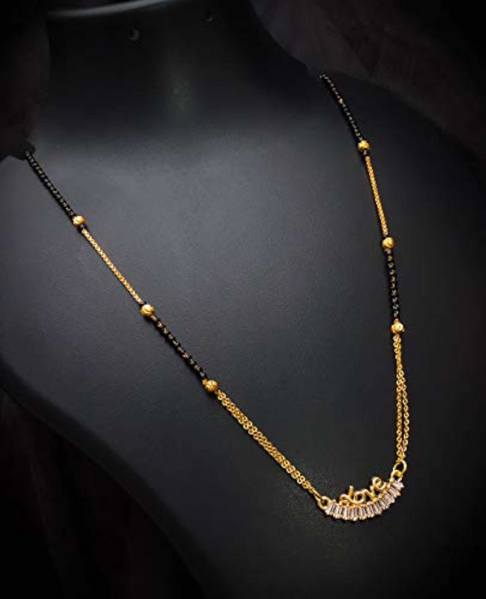 Gold Plated Black and White AD Studded Mangalsutra
