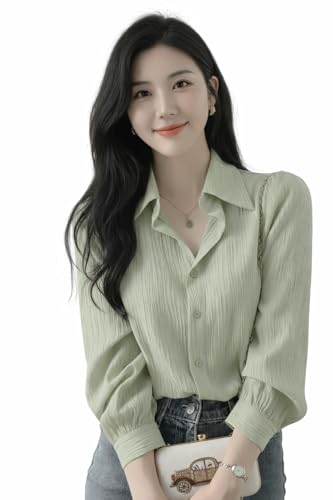 Image of Women's Button-Down Shirt Blouse with Long Sleeves