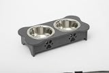 2 qt. 5.25 in. Low High Double Poly Wood Dog Bowl with 2 Stainless Steel Bowls Dark Gray