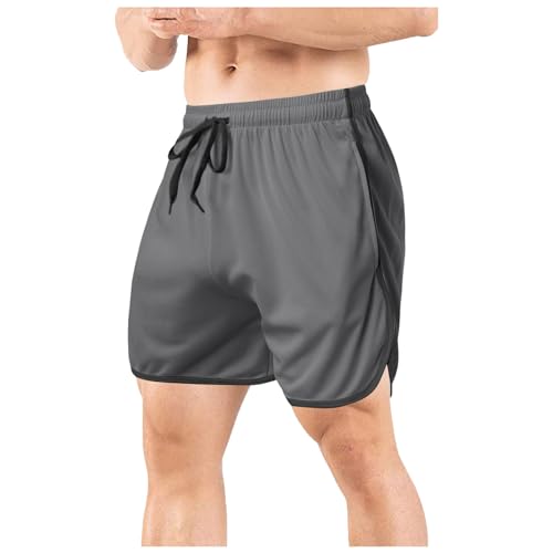 Generisch Men's Shorts Mesh Straight Three-Point Trousers Fitness Beach Sports Shorts, gray, XL