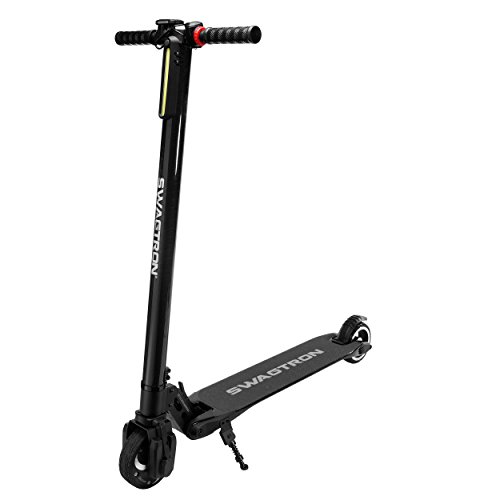 Swagtron SWAGGER 1, BLACK High Speed Adult Electric Scooter; Ultra-Lightweight Carbon Fiber; Easy Fold-n-Carry Design (Black)