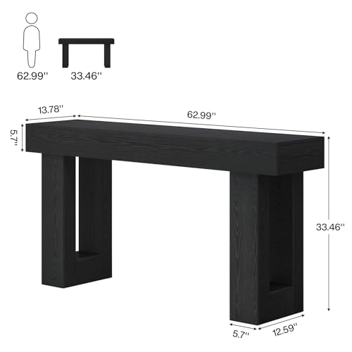 Tribesigns 63-Inch Long Console Table, Wooden Rectangular Sofa Table Behind The Couch, Farmhouse Entryway Table for Entrance, Hallway, Living Room (Black)