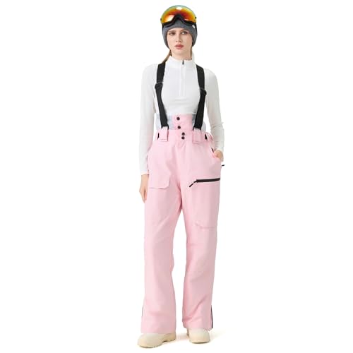 ALSOGO Pantalones de esquí holgados para mujer, impermeables, aislantes, para invierno, para hombre, snowboard, tirantes ajustables, pantalones de nieve, resistentes al viento, pantalones cálidos para - imagen 2