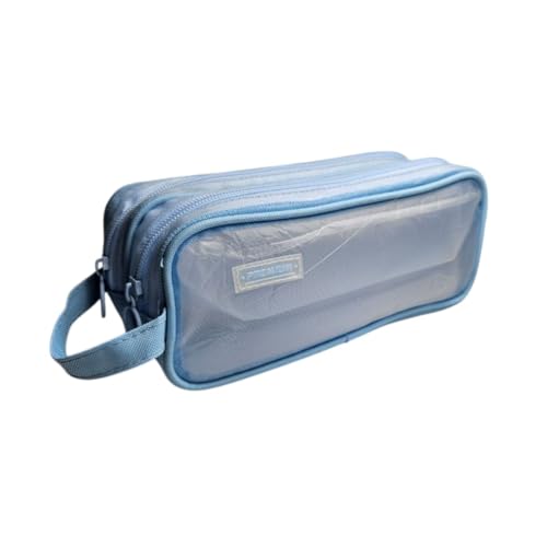 Estojo Premium Azul Transparente Duplo Escolar e Maquiagem Volta as Aulas Menino Juvenil Resistente