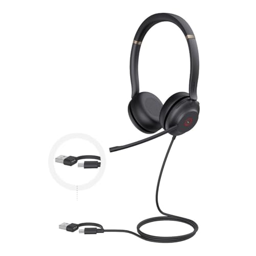 Yealink UH37 Dual USB Headset mit Geräuschunterdrückung, kabelgebundenes Headset für PC-Laptop, Teams-Zertifiziert, USB-A- und USB-C-Kabel, funktioniert mit Zoom und Anderen führenden UC-Plattformen