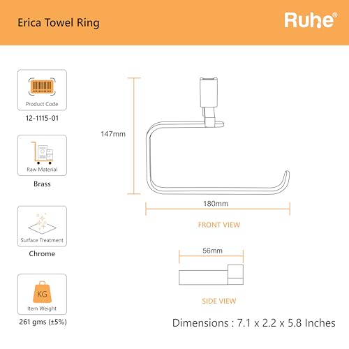 Image of Ruhe Erica Bathroom Towel Ring /Napkin Ring | Chrome-Plated Brass Hand Towel Holder, Modern Wall-Mount Design