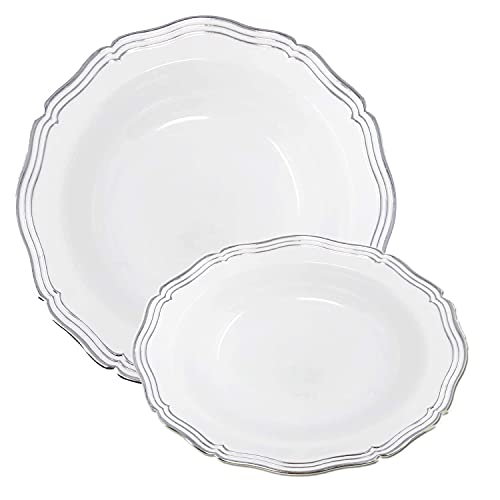 Decorline White And Silver Soup Bowls- 7.5" | Aristocrat Collection | Pack Of 10 #TOP3