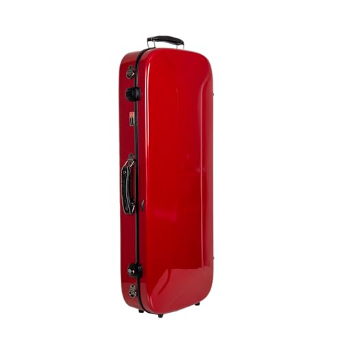 Image of Crossrock Fiberglass Mandolin Case - Oblong for A & F-Style (Universal Fit) | Red Gloss, Forest Green Velvet, TSA Lock, Hygrometer, Backpack Straps - Pro Travel Series