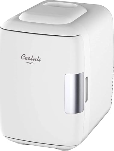 Image of Cooluli Mini Fridge for Bedroom - Car, Office Desk & Dorm Room - Portable 4L/6 Can Electric Plug In Cooler & Warmer for Food, Drinks, Skincare Beauty & Makeup - 12v AC/DC & Exclusive USB Option, White