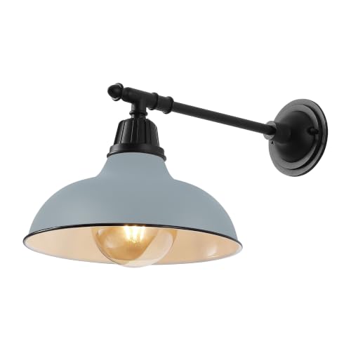 Image of JONATHAN Y Wallace 1-Light Outdoor 12.25 inch Wall Sconce, Matte Gray /Black | Industrial Farmhouse Metal Gooseneck Barn Light, Victorian Arm, Wet Rated, Bowl Shade, LED Bulb Included, Vintage Porch Lamp