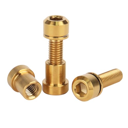 Image of Titanium Bolt M5x16 18 20mm with Washer Steerer Clamp Nut for Bicycle Stem Front Forking Lock Pack of 2 (Gold, M5x18mm)