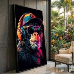 Toile portrait de singe stylé pop art de qualité supérieure avec châssis en bois