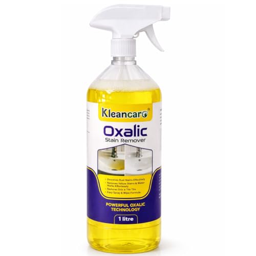 Kleancaro - Multipurpose Oxalic Stain Remover Spray (1 Litre) Oxalic Cleaner for, Yellow &Hard Water Stain Remover | Bathroom Tiles, Sink, Floor & Kitchen Surface Cleaner
