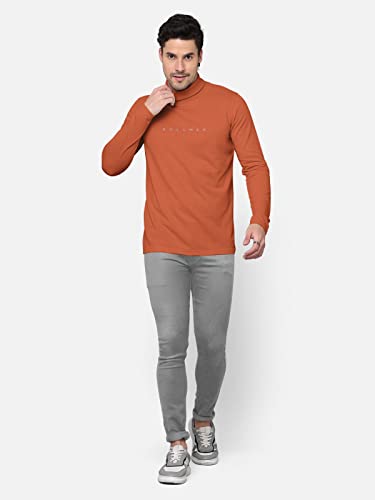 Image of BULLMER Solid Cotton Blended Full Sleeve Turtle Neck Tshirt for Men