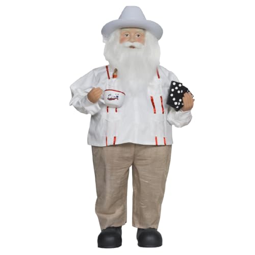 Cuban Santa Claus 34 Inch Santa Cubano Christmas Decor Santa Claus Collectible Figurine with Guayabera Cafecito and Dominoes for a Holiday Celebration Decoracion de Navidad