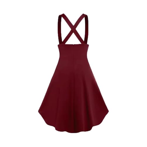 Overall Dress Plus Size Buttons Lace-up High Low Suspenders Skirt Women Wearable Back Zipper Fly Asymmetrical Strap(Purple,XS_Medieval)3