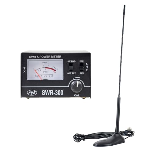 Medición SWR precisa con antena CB PNI Extra 45 cm de fibra de vidrio y reflector negro