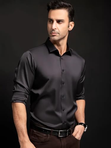 Image of IndoPrimo Men's Stylish Solid Satin Casual Shirt for Men Full Sleeve