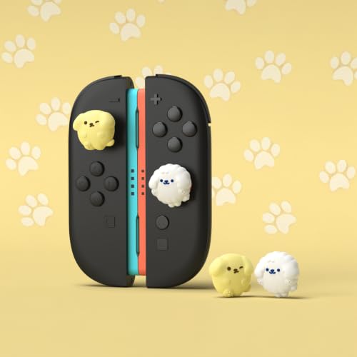 Image of PlayVital Thumb Grips for Nintendo Switch 2 | Kawaii Silicone Joystick Caps (4-Pack) - Cute Accessories Animal Design Thumbstick Covers for Joycon 2 - Fluffy & Winky Pups