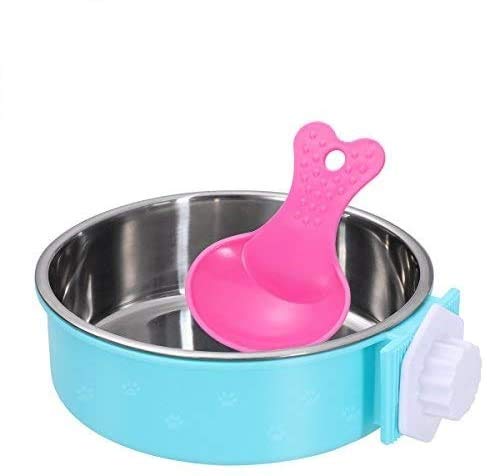 UEETEK Crate Dog Bowl, FDA Removable 2 in 1 Plastic Bowl & Stainless Steel Food Feeder Bowl with 1 Scoop for Dog, Cat, Pet, Bird, Rabbit