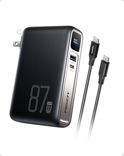 PISEN Wall Charger Power Bank - 87W 2-in-1 Hybrid Charger, 10000mAh GaN USB-C Portable Charger with...
