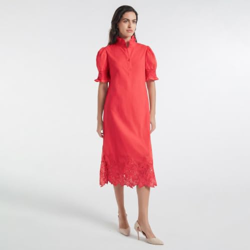 Image of Women's Summer Embroidered Midi Dress 2026 Button Down Short Sleeve Floral Shirt Dress