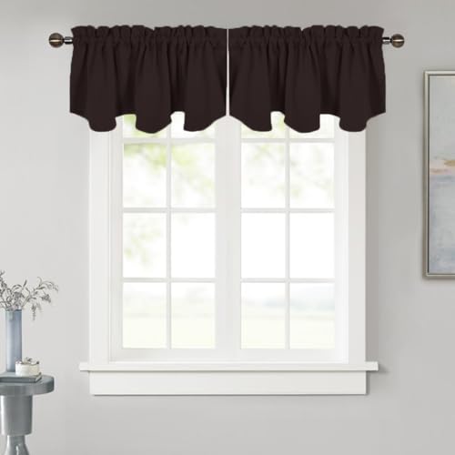 NICETOWN Blackout Kitchen Window Valance - Modern Design 52 inches by 18 inches Scalloped Rod Pocket Tier Curtain for Coffee Bar/Boys Bedroom/Home Off